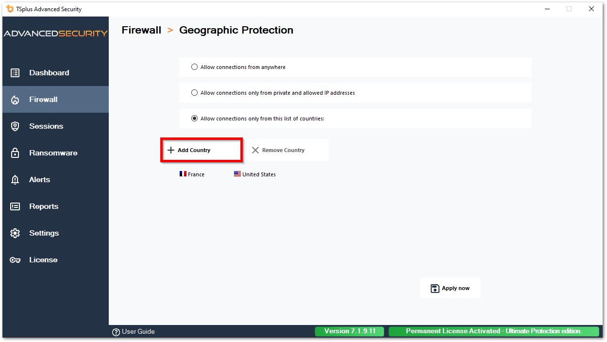 Geographic Protection Add Country