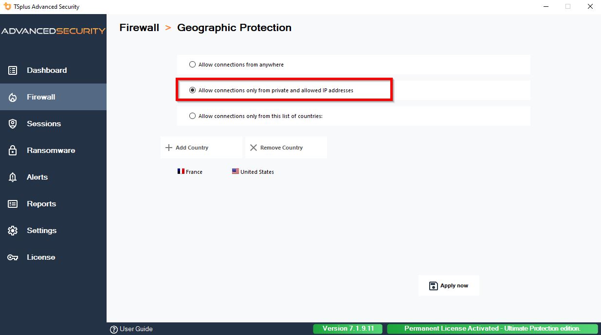 Geographic Protection Allow Private Addresses