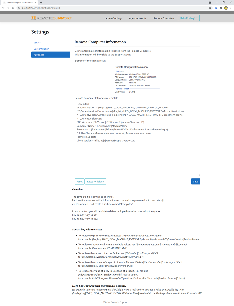 Administrator Settings Advanced