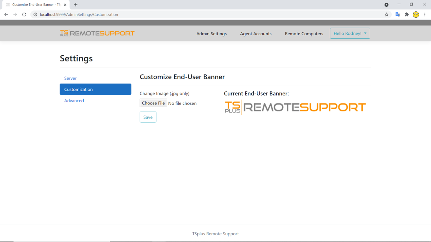 Administrator Settings Customization
