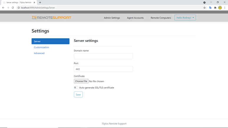 Administrator Settings Server