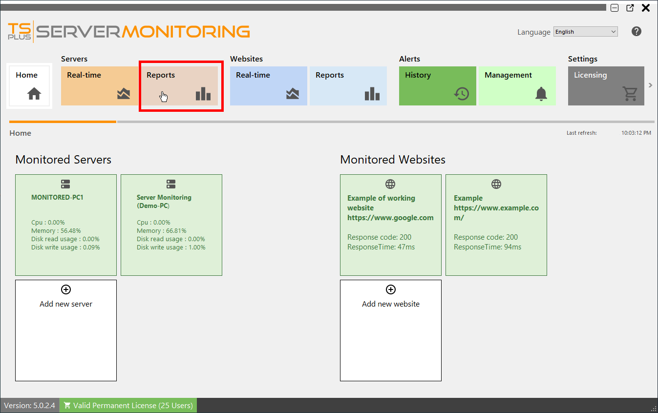 Servers Report Screenshot 1