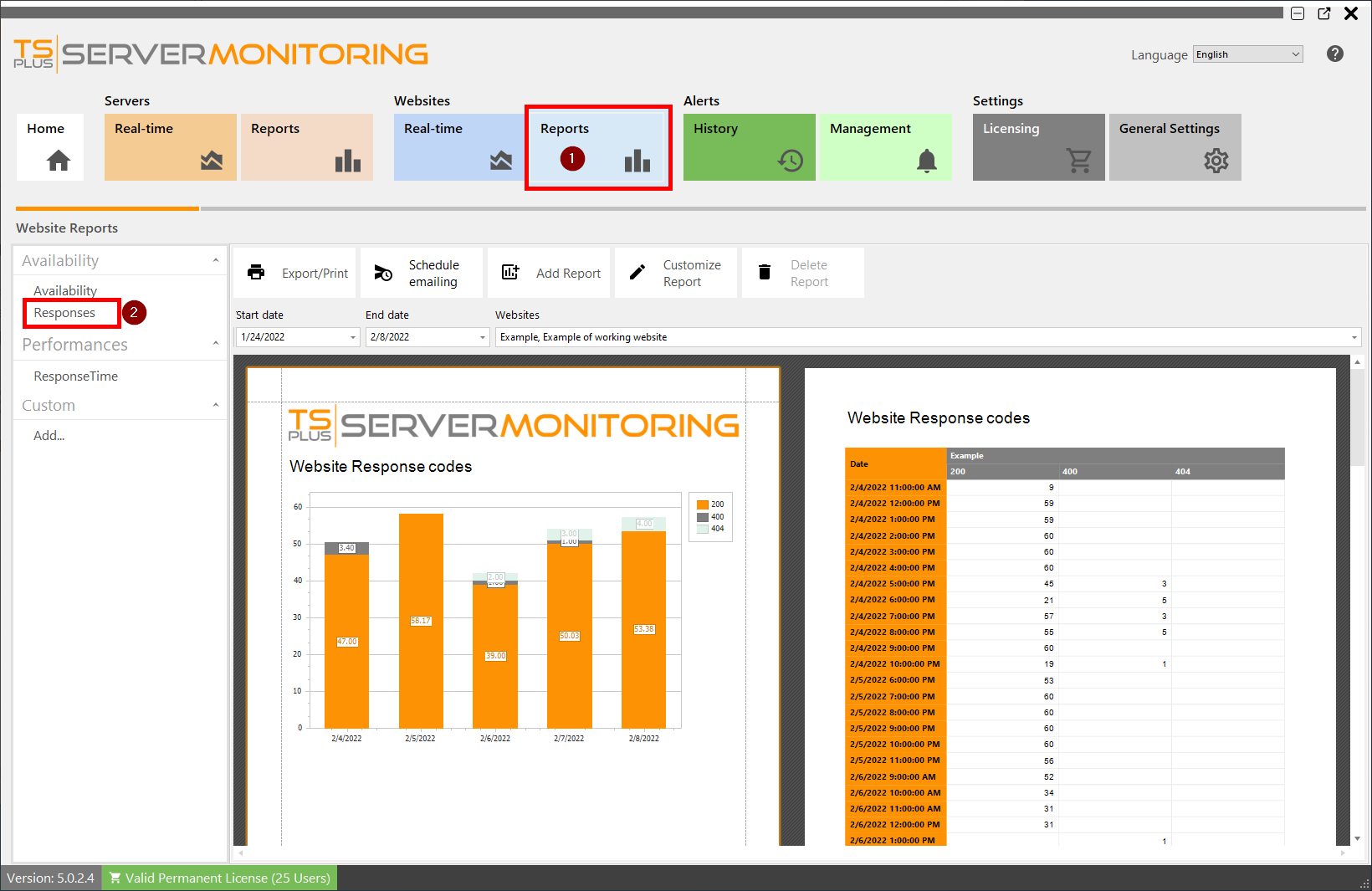 Website Response Report Screenshot