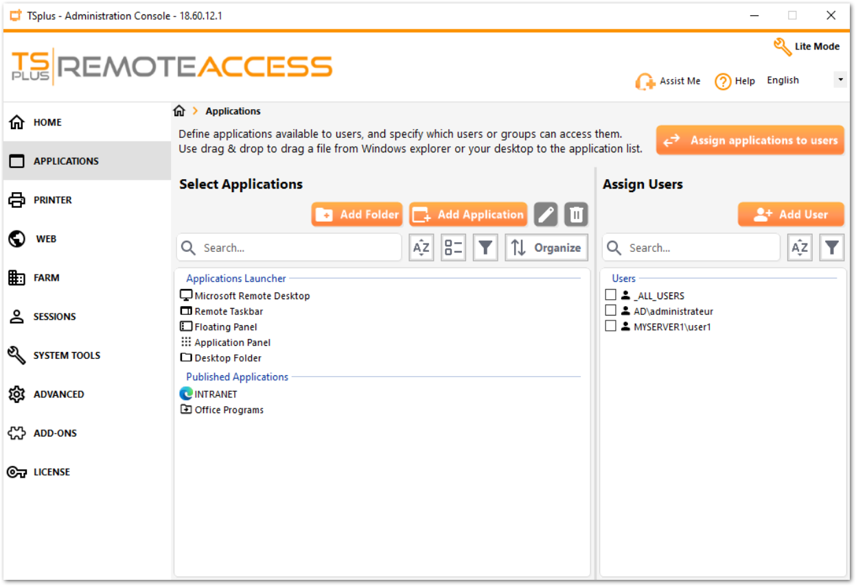 AdminTool Applications Applications Section